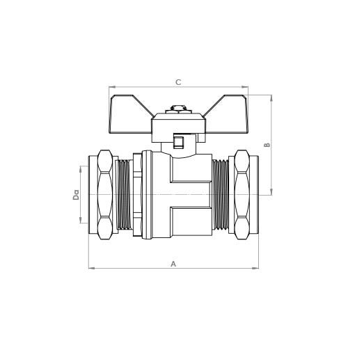 611 Schematic - Butterfly Handle Compression Ball Valve