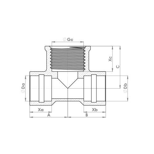P717DRSR Schematic - Compression Solder Ring Female Branch Tee