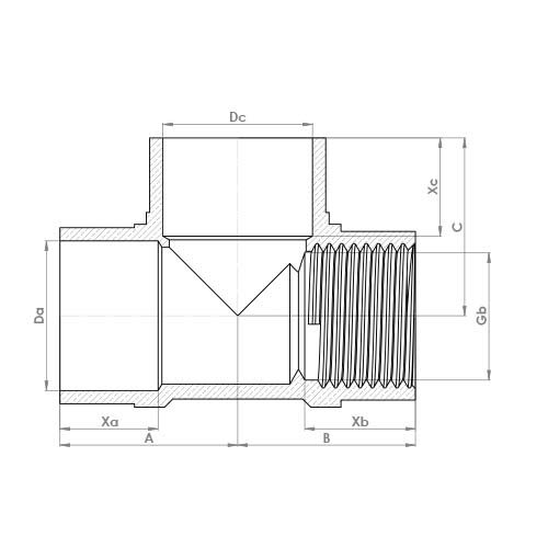 P737EF Schematic - Compression End Feed Female End Tee